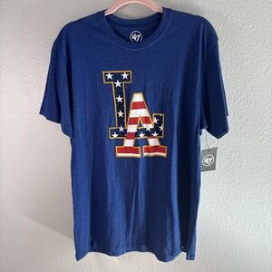 NWT '47 Brand Los Angeles Dodgers T-Shirt MLB Patriotic Stars & Stripes Sz Large